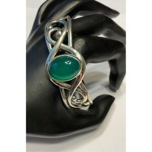 Carolyn Pollack Sterling Silver Green Chalcedony Scroll Filigree Cuff Bracelet